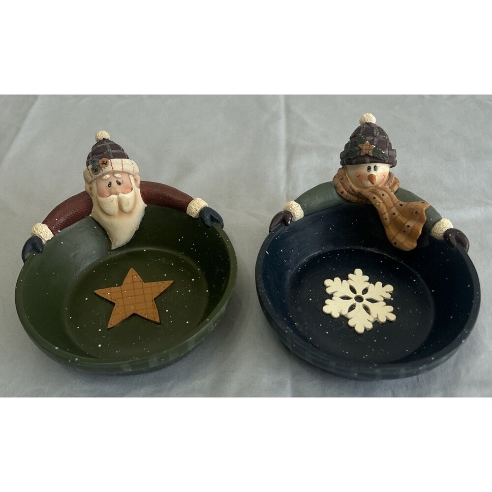 Vintage Crazy Mountain Candy Dishes Santa And Snowman Lot Of 2